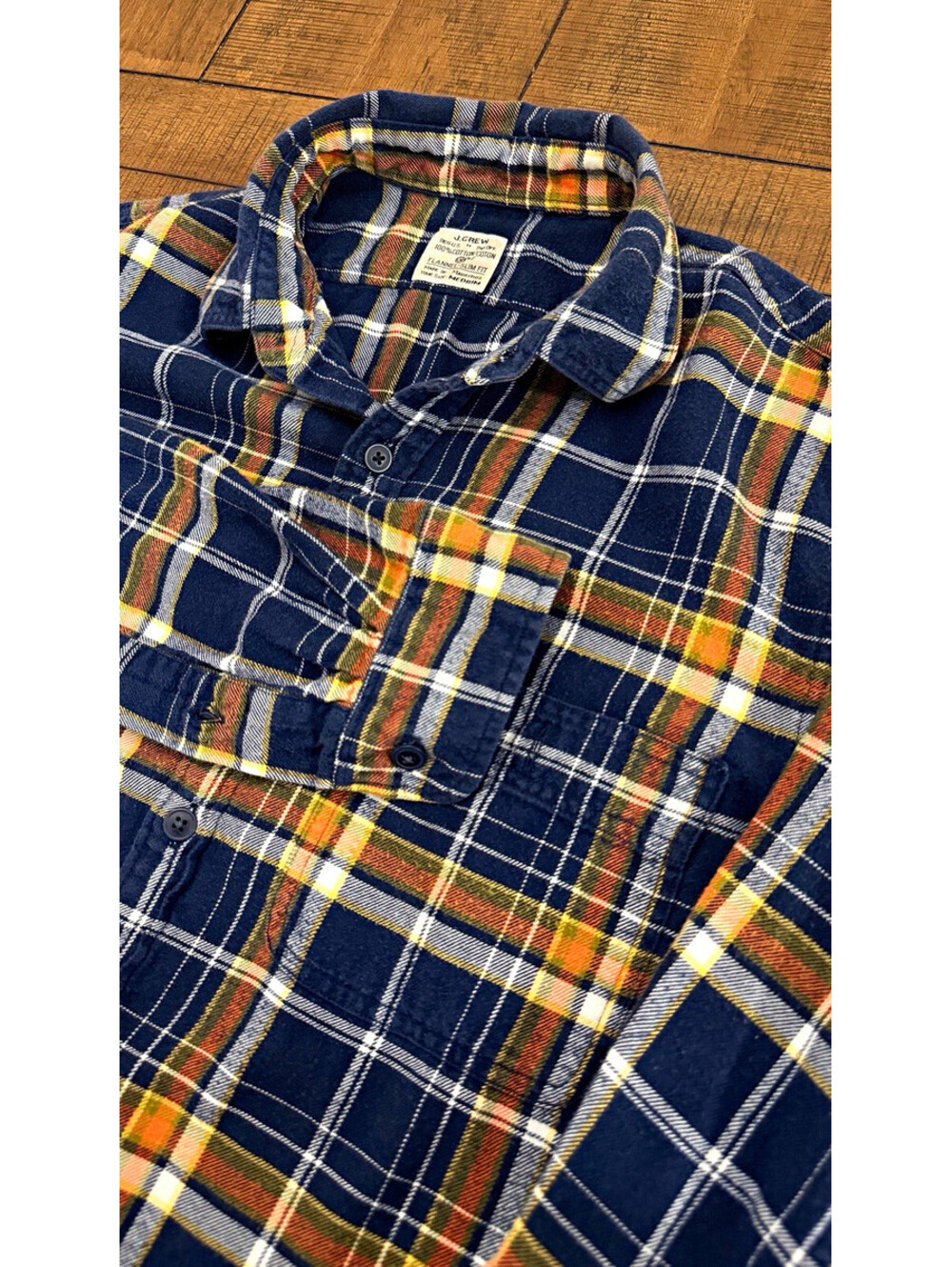 J.CREW Men’s M Slim Fit Blue Plaid Cotton Flannel Long Sleeve Button-Up